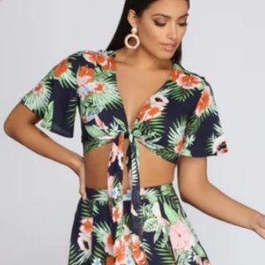 Akira Black Label Coastal Tripping Tie Front Crop Top